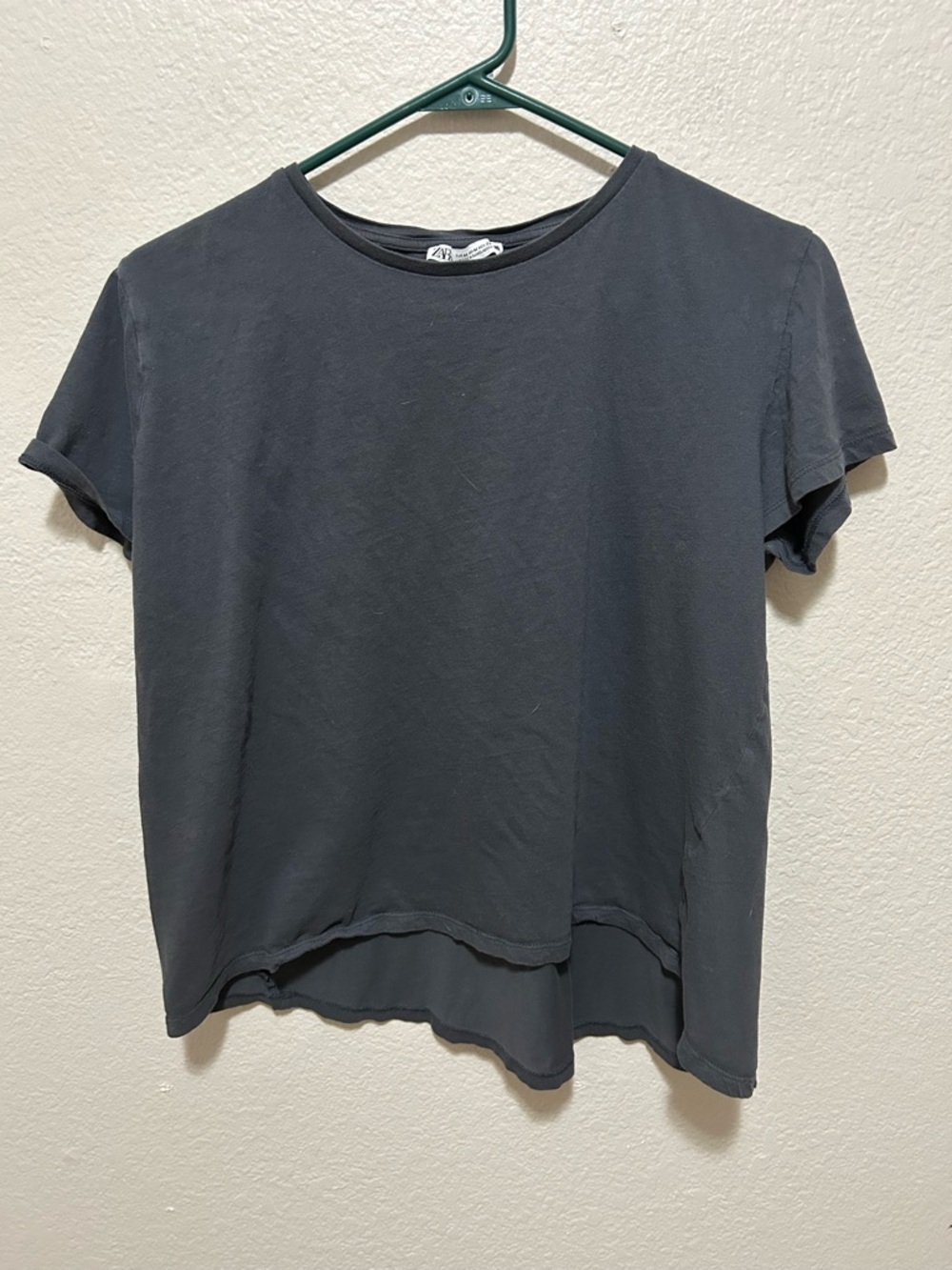Zara Gray Cropped Tee Size Medium 100% Cotton Casual Minimalist Basic